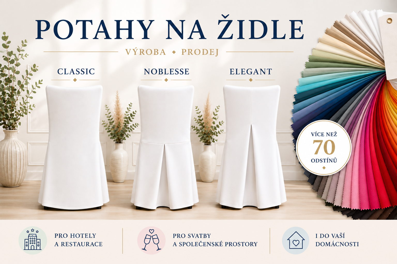 Potahy na židle šité na míru- Classic, Noblesse a Elegant